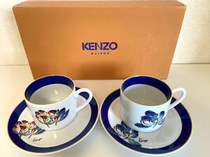 未使用 KENZO ケンゾー カップ & ソーサー ペアセット 絵変わり 花柄 クロッキュス ペアーコーヒー ティーカップ 茶器 洋食器