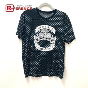 VERSACE Versace dot pattern polka dot Logo mete.-sa tops apparel short sleeves T-shirt black men's [ used ]