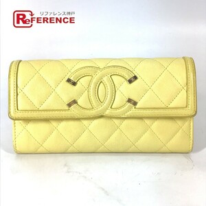 CHANEL シャネル フィリグリー CC ココマーク 2つ折り ロングウォレット 長財布 イエロー レディース【中古】