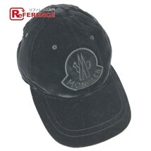 MONCLER モンクレール ロゴ ベロア 帽子 キャップ帽 ベースボール キャップ ブラック レディース【中古】_画像1