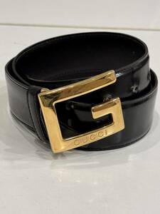 ★ GUCCI グッチ レザー Gバックル ベルト ブラック ゴールド 中古品 1006OG 