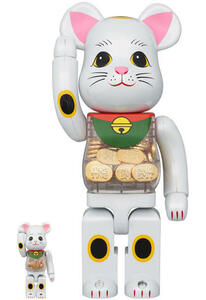 新品 ベアブリック BE@RBRICK 招き猫 小判 白メッキ 100％ & 400％ メディコムトイ MEDICOM TOY cat