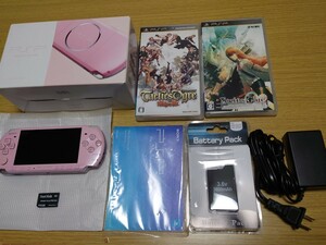 PSP 3000 ピンク 本体 バッテリー 充電器 説明書 箱 ソフト