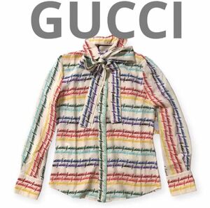 GUCCI グッチ　長袖ボウタイブラウス シルク100% リボン　イタリア製