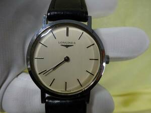 中古動作品 LONGINES/ロンジン 手巻き アイボリー文字盤 2針 アンティーク メンズ腕時計