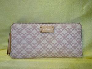 中古品 Kate spade/ケイトスペード ベージュ系 ラウンドファスナー 長財布 ウォレット スペード柄 レディース ジップ ジッピー