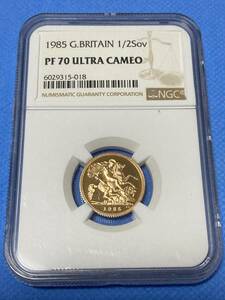 【最高鑑定！！】1985年イギリス ミドルエリザベス1/2ソブリン金貨 NGC PF70 URTRA CAMEO