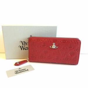 【新品】2022年 Vivienne Westwood ヴィヴィアンウエストウッド JEAN CLASSIC ZIP ROUND WALLET ORB 型押 ラウンドファスナー 長財布 赤