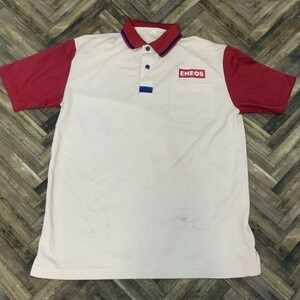 ヤM477 実使用 企業ロゴ エネオス 半袖トップス Tシャツ ベージュ レッド M メンズ 汚れあり