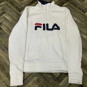 ヤM793 ホワイト S FILA ビッグロゴ ハーフジップ プルオーバー