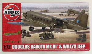 送料710円〜 希少 未使用品 AIRFIX エアフィックス 新規金型 1/72 ダグラス ダコタ MｋIII＆ウィリー ジープ 凹モールド プラモデル