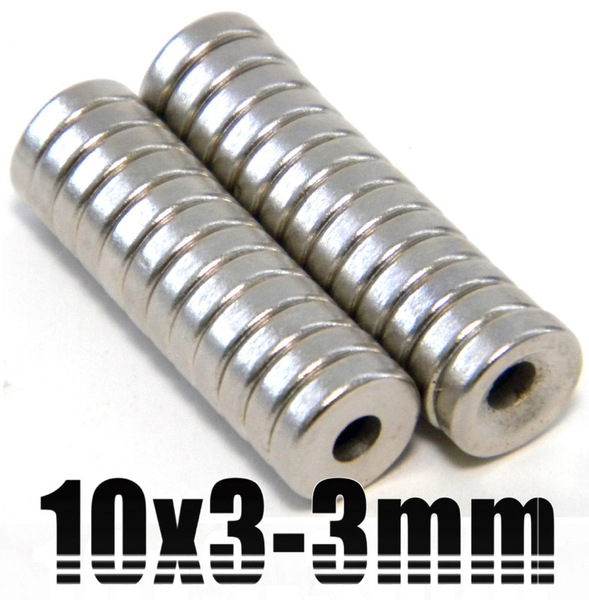 【25個セット】 直径10mm x 厚み3mm / 超強力 磁石 ネオジム（ネジ穴 3mm）