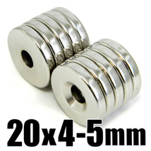 ★ 穴あき 丸形 マグネット ★ ネオジム 超強力 磁石 直径20mm x 厚み4mm（ネジ穴 5mm）【10個セット】_画像2