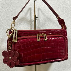 1円スタート クロコダイル シャイニング お財布ポシェット ポーチ バッグ チャーム付 ピンク genuine crocodile 