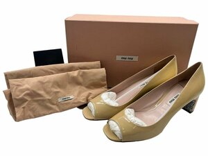 1 スタ ～ 極美品 miumiu ミュウミュウ 靴 レディース ハイヒール パンプス ベージュ サイズ38 25cm 箱付き ブランド 本体 女性 シューズ