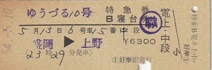 国鉄ゆうづる10号D型常備特急券・B寝台券好摩駅発行S54