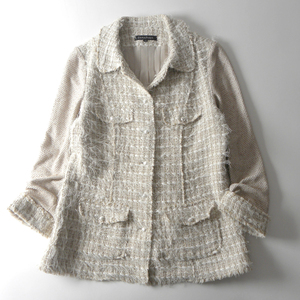 dana Paris DANAPARIS pearl style. button . on goods is seen make knitted × tweed switch jacket lining attaching large size 42 made in Japan l1220-1