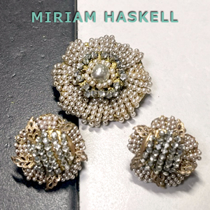 ◆ Мириам Хаскель: Семя Жемчужина и Цветочный Трупон Бруач + Серьги: винтажные ювелирные изделия костюма