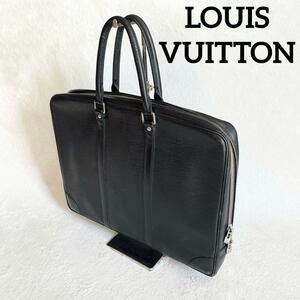 R-663 LOUIS VUITTON ルイヴィトン ビジネスバッグ ブリーフケース ハンドバッグ ポルトドキュマン・ヴォワヤージュ エピ ブラック 黒