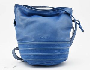 1円 LOEWE　ヴィンテージ　ロエベ　ナッパレザー　ショルダーバッグ　斜めかけ　ポシェット　どんぐり　ブルー系　23-7385