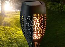 LEDソーラー トーチ型ガーデンライト 炎 4本セット 屋外　12LED　防水 自動点灯消灯 オートオンオフ_画像4