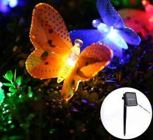 ソーラー LED ガーデンライト 20電球 5m カラフル バタフライ 蝶々 虹色 太陽充電 夜間自動点 