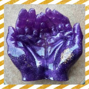 ★【紫×金ラメ】灰皿 手 手形 小物入れ 皿 パープル ラメ シンプル