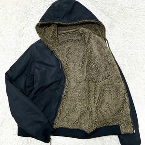 希少 Lサイズ ディーゼル リバーシブル ボアジャケット DIESEL【Teflon加工】 2way パーカー ワッペン ブルゾン カーキ×ブラック 極暖