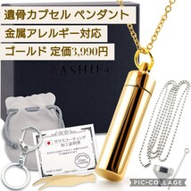 新品未開封☆定価3,990円 ゴールド☆遺骨カプセルペンダント 納骨セット付 金属アレルギー対応 ガラス管 遺骨入れ ネックレス キーホルダー_画像1