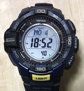 [美品] カシオ CASIO PRO TREK PRG-270 電波ソーラー 生産終了モデル希少カラー ネイビー/イエロー