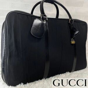 1円〜【漢のカバン】GUCCI グッチ ボストンバッグ ビジネスバッグ レザー キャンバス 自立 多機能収納 ブラック 大容量 鍵 ネームホルダー