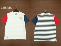 CHUMS チャムス 春夏 ロゴ ビーズ装飾★ トリコロールカラー ボーター 切替 半袖 カットソー Tシャツ Sz.M　メンズ　A3T07578_6#D_画像1