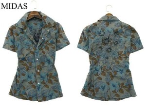 MIDAS ミダス 春夏 花柄 フラワー刺繍★ 総柄 半袖 スリム シャツ Sz.1　メンズ　A2T09026_8#A