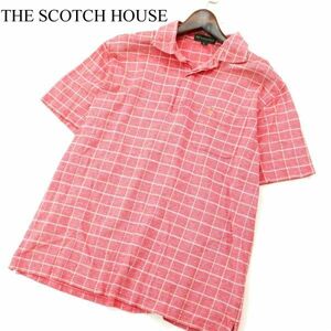 THE SCOTCH HOUSE スコッチハウス 春夏 ロゴ刺繍★ 鹿の子 半袖 チェック ポロシャツ Sz.L　メンズ　A2T08588_7#A