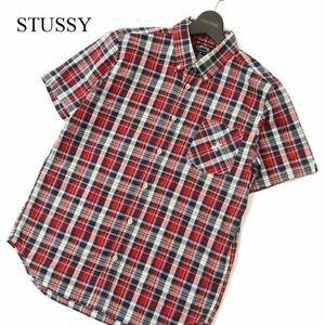 STUSSY ステューシー 春夏 刺繍★ 半袖 ボタンダウン チェック シャツ Sz.M　メンズ 日本製　A3T07309_6#A