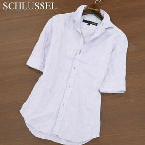 SCHLUSSEL シュリセル 春夏 麻 リネン100%★ 襟ワイヤー 5分袖 スリム シャツ Sz.2　メンズ 日本製　A3T06139_5#A