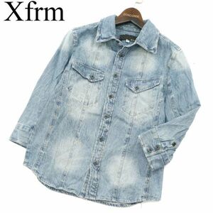 Xfrm トランスフォーム 春夏 USED加工★ 7分袖 デニム ワーク シャツ Sz.M　メンズ　A3T04970_5#A