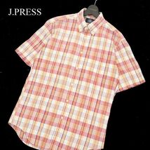 J.PRESS ジェイプレス 春夏★ 半袖 ボタンダウン マドラス チェック シャツ Sz.L　メンズ　A3T08040_7#A_画像1