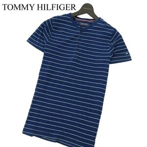 TOMMY HILFIGER トミーヒルフィガー 春夏 半袖 インディゴ染め★ ヘンリーネック ボーダー カットソー Tシャツ Sz.S　メンズ　A2T08928_8#D