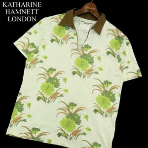 KATHARINE HAMNETT LONDON キャサリン ハムネット 春夏 花 フラワー総柄★ 半袖 スキッパー ポロシャツ Sz.L　メンズ 日本製　A3T08098_7#D