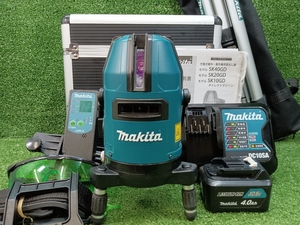 中古 makita マキタ 10.8V 充電式 屋内外兼用 墨出し器 クロスライン ろく SK40GD + 4.0Ahバッテリ 充電器 + 受光器 LDG-5 三脚