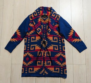 美品 PENDLETON ジャガード ニット カーディガン ネイティブ ネイビー 紺 ペンドルトン コンチョ ガウン カーディガン