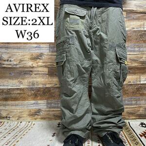 AVIREX アヴィレックス アビレックス ミリタリーパンツ カーゴパンツ ワークパンツ 緑 カーキ 2xl xxl オリーブ グリーン w34 メンズ 古着