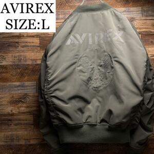 AVIREX アヴィレックス アビレックス MA-1 フライトジャケット ミリタリージャケット 緑 オリーブ グリーン l 古着 刺繍 ma1 ステンシル