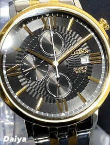 新品 腕時計 正規品 シチズン CITIZEN クロノグラフ アナログ クオーツ ステンレス カレンダー 5気圧防水 プレゼント ブラック ゴールド