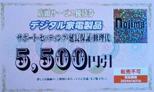 ノジマ　株主優待　デジタル家電製品　店頭サービス・延長保証　5,500円引き券　3枚まで可