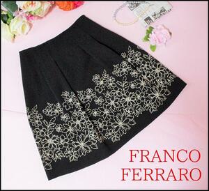 【フランコフェラーロ】スカート　黒　ブラック　ベージュ　花柄　2　膝丈　きれいめ　FRANCO FERRARO　上質　卒業式　入学式　日本製