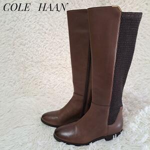 COLE HAAN コールハーン 美品 ロックランドブーツ ロング レザー 茶 5 1/2 サイドジップ 定価66,000円 OCKLAND BOOT 本革 チェック柄