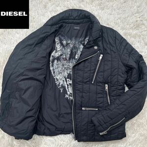 【極美品XL】紳士の極上品 DIESEL ディーゼル ダブル ライダースジャケット XLsize 黒 ナイロン インナーウルフ 【漂う高級感】最高傑作