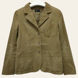 [ France made ]agns b. / Agnes B lady's corduroy tailored jacket 38 size khaki series popular design I-3243